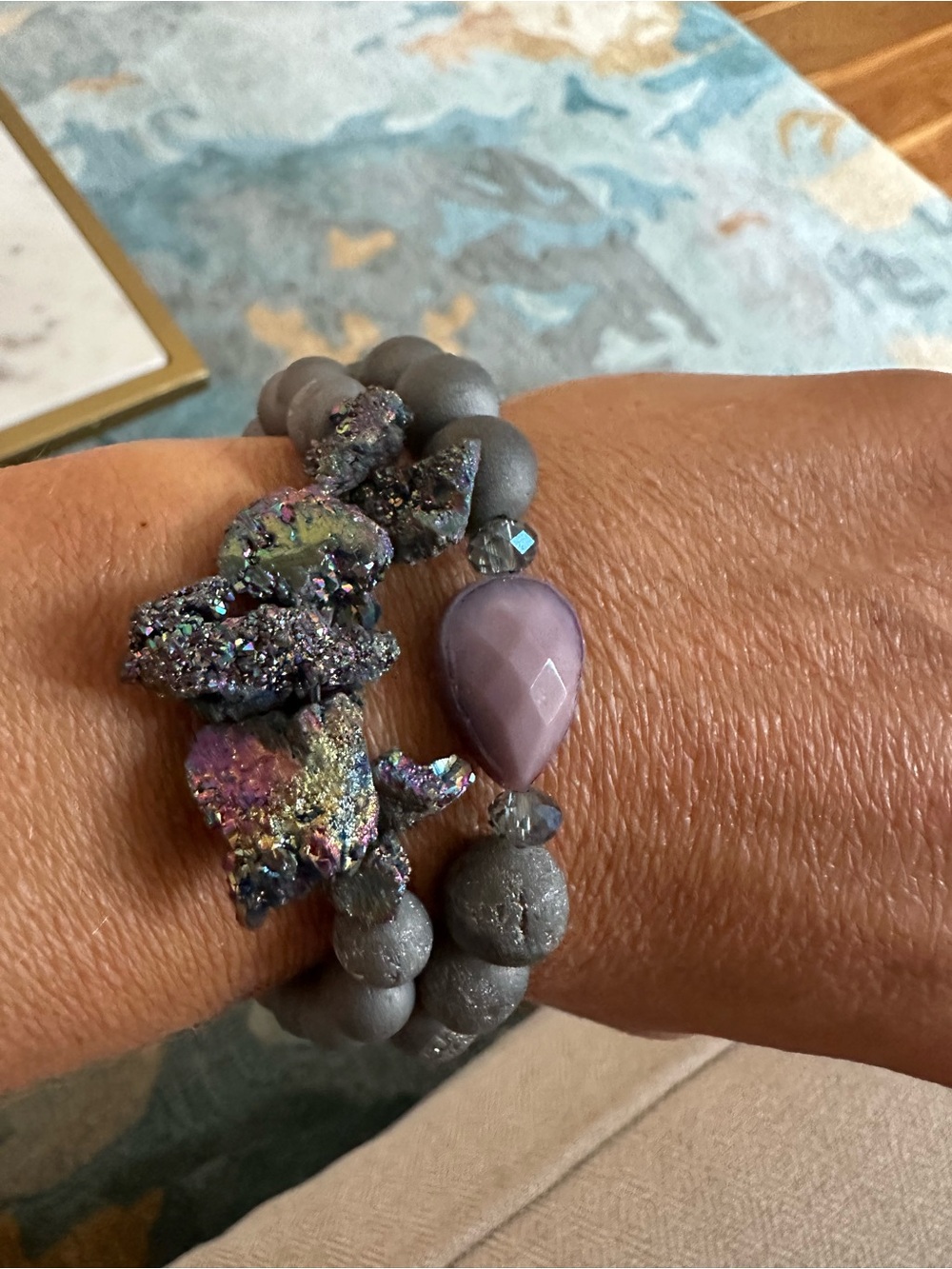 Erimish Gray and Purple Druzy Beaded Stretch Bracelet Set very rare set - Picture 3 of 3